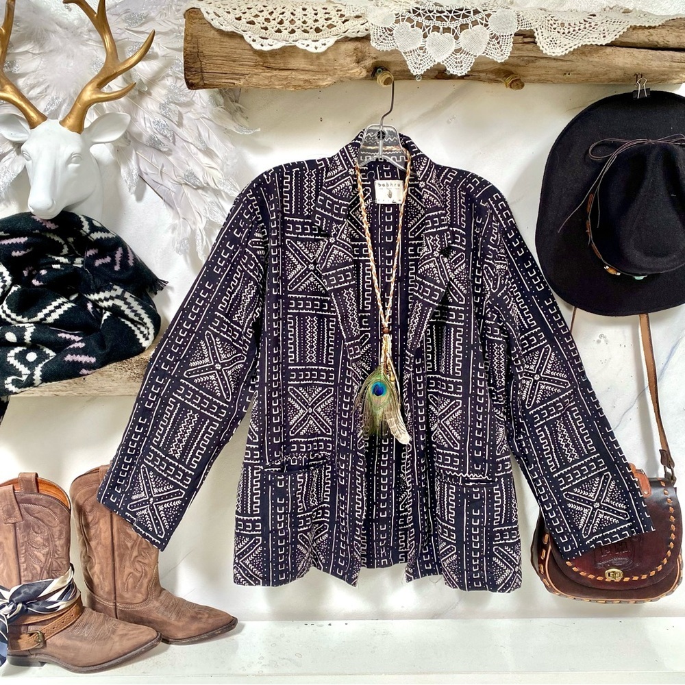 Aztec boho spring blazer/cover up w zen Thai monochromatic vibe